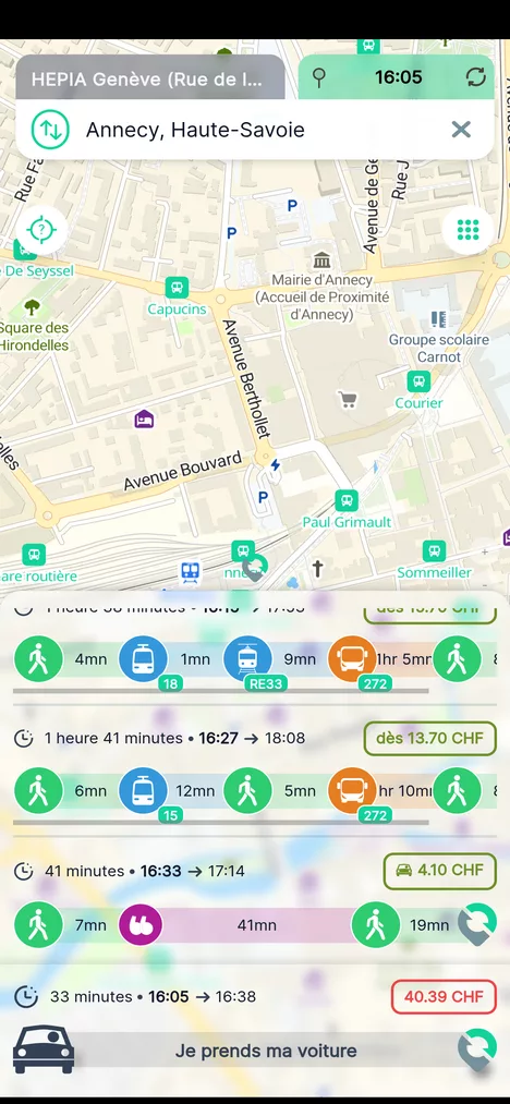 Itinéraires train, bus et covoiturage entre territoires