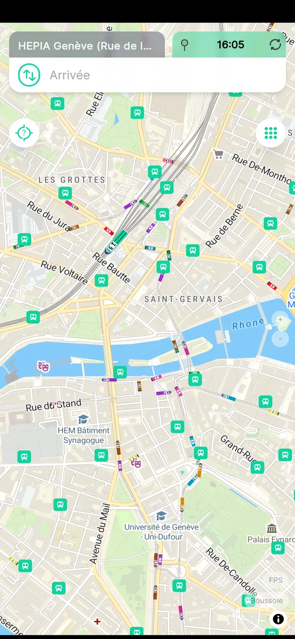 Carte du réseau avec positions des véhicules en temps réel
